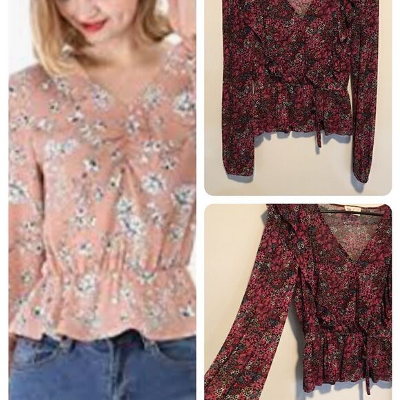 Soft sheer rayon, one snap v neck peplum top - Picture 1 of 6